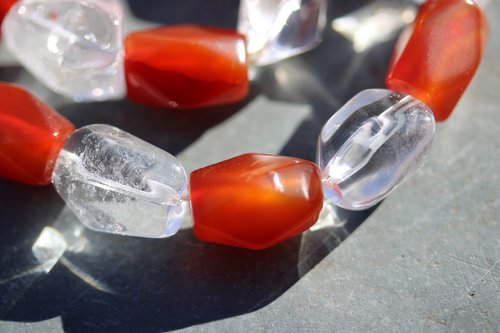 Viking Age Reproduction Necklace or Festoon of Faceted Carnelian and Rock Crystal Quartz