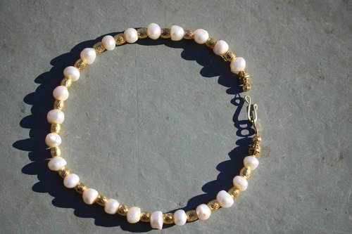 Pearl and Brass Necklace Inspired by Ancient Rome Greece Egypt for Personal Adornment Historical Interpretation SCA LARP Renn Faire