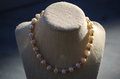 Pearl and Brass Necklace Inspired by Ancient Rome Greece Egypt for Personal Adornment Historical Interpretation SCA LARP Renn Faire