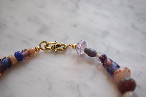 Purple & Pink Viking Treasure Bead Festoon Necklace with Foiled Glass, Lampwork, Amethyst - Norse SCA Medieval LARP