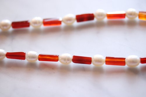 Freshwater Pearl and Fiery Carnelian Necklace Inspired by Ancient Egypt Greece Rome for Personal Adornment Historical SCA LARP