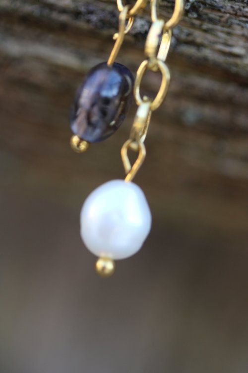Elegant Fluorite and Pearl Chain Drop Earrings - Inspired by Roman and Byzantine Jewelry - Modern Witchy Vibes