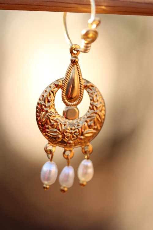 Spiral Hoop Pearl Dangle Ancient Imperial Roman Inspired Swingy Chandelier Earrings 