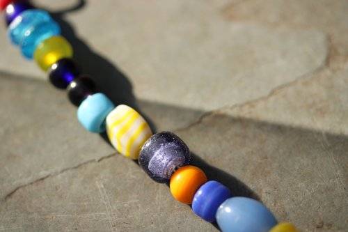 Viking Style Treasure Bead Festoon with Large Quartz Rock Crystal Focal Bead and Lampwork and Recycled Glass - Norse SCA Medieval LARP