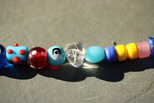 Viking Style Treasure Bead Festoon with Large Quartz Rock Crystal Focal Bead and Lampwork and Recycled Glass - Norse SCA Medieval LARP