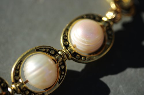 Large Pearls in Brass Bead Frames Inspired by Roman Medieval Renaissance Victorian Jewels for Personal Adornment SCA LARP Vintage Look