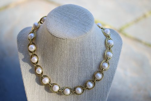 Large Pearls in Brass Bead Frames Inspired by Roman Medieval Renaissance Victorian Jewels for Personal Adornment SCA LARP Vintage Look