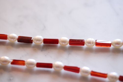 Freshwater Pearl and Fiery Carnelian Necklace Inspired by Ancient Egypt Greece Rome for Personal Adornment Historical SCA LARP