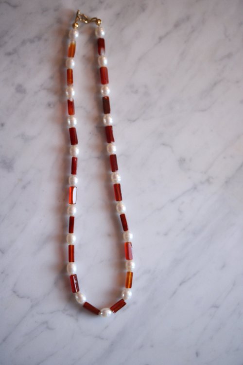 Freshwater Pearl and Fiery Carnelian Necklace Inspired by Ancient Egypt Greece Rome for Personal Adornment Historical SCA LARP