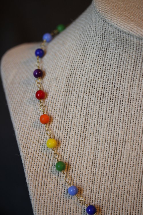 Ancient Roman Style QUEER PRIDE Colors Necklace with Glass Beads Captured on Handmade Chain LGBT+ SCAdian LARPer