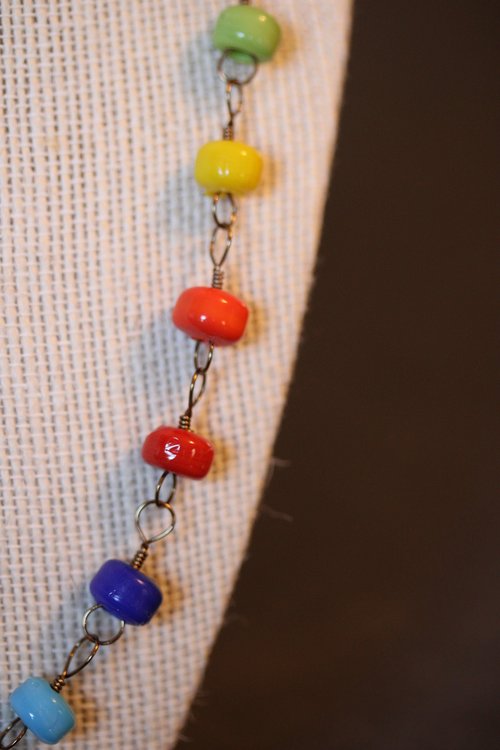 Ancient Roman x GAY PRIDE Rainbow Colors Necklace with Glass Beads Captured on Handmade Chain LGBT+ SCAdian LARPer Queer