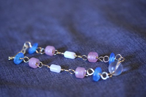 TRANS PRIDE Flag Colors Bracelet with Blue, Pink, and White Glass Beads on Gold Color Handmade Chain Transgender Trans-nonbinary Love