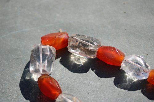 Viking Age Reproduction Necklace or Festoon of Faceted Carnelian and Rock Crystal Quartz