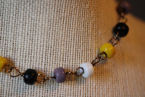 Ancient Roman Inspired Non-Binary Enby PRIDE Colors Necklace with Yellow, White, Purple, and Black Glass Beads on Bronze Chain Genderqueer