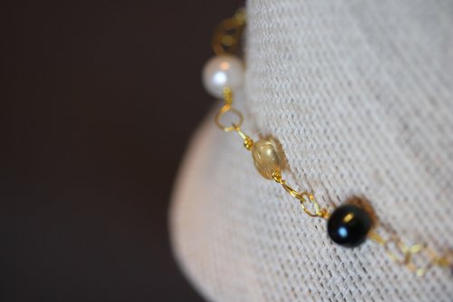 Ancient Roman Inspired Non-Binary Enby PRIDE Colors Necklace with Yellow Citrine, White Pearl, Amethyst, and Black Pearl