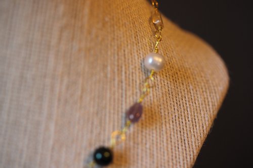 Ancient Roman Inspired Non-Binary Enby PRIDE Colors Necklace with Yellow Citrine, White Pearl, Amethyst, and Black Pearl