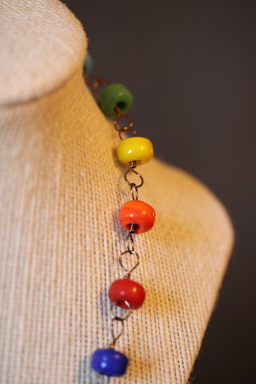Ancient Roman x GAY PRIDE Rainbow Colors Necklace with Glass Beads Captured on Handmade Chain LGBT+ SCAdian LARPer Queer
