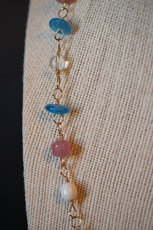 Ancient Roman x TRANS PRIDE FLAG Necklace with Glass Beads on Handmade Brass Chain