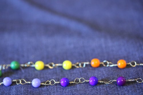 GAY PRIDE Rainbow Colors Youth Necklace or Adult Bracelet with Ancient Roman Beaded Chain Technique