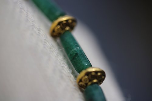 Green Gem and Brass Beaded Necklace, Ancient Roman, Greek, Egyptian - Living History SCA LARP Witch Pagan Hippie Festival