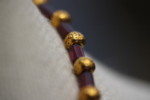 Deep Red Garnet and Gold Tone Beaded Necklace, Ancient Greek Roman Egyptian - Living History SCA LARP Witch Pagan Hippie Festival