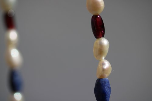 Early Renaissance Late Medieval Freshwater Pearl Garnet and Lapis Lazuli Necklace for Living History, SCA, LARP, or just cos you love it!