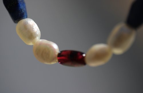 Early Renaissance Late Medieval Freshwater Pearl Garnet and Lapis Lazuli Necklace for Living History, SCA, LARP, or just cos you love it!