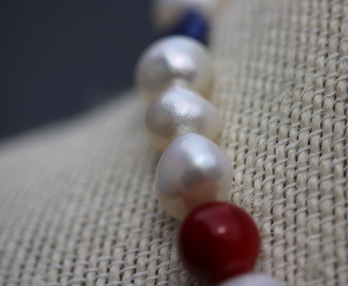 Late Medieval Early Renaissance Style Pearl Lapis Lazuli and Coral Necklace offered in Two Lengths - SCA Byzantine Living History LARP Witch