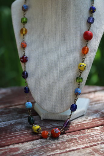 Extra Long Rainbow Queer Pride Glass and Gem Bead Necklace