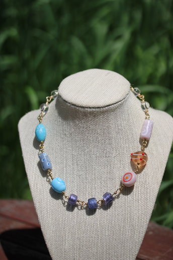 Pastel Bisexual Pride Necklace with Lampwork and Foiled Glass Beads