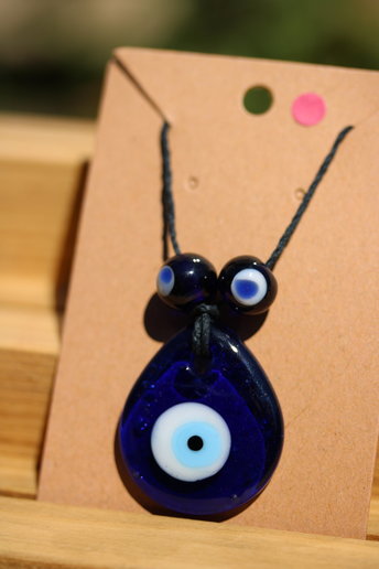 Glass Evil Eye Protection Pendant and Beads on Black Hemp Cord