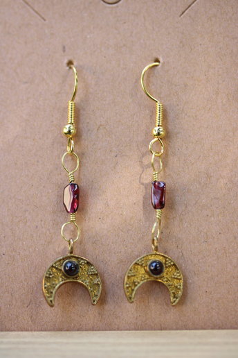 Blood Moon Deluxe Garnet Lunula Crescent Moon Earrings