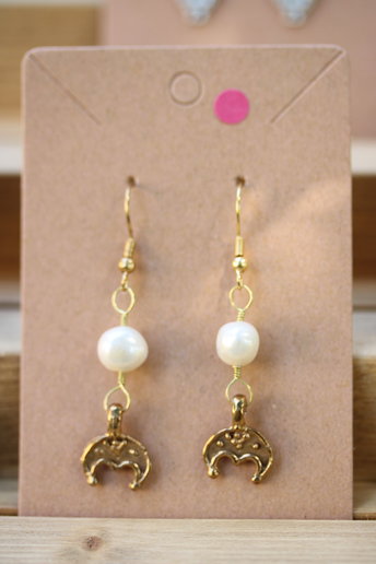 River of the Moon Pearl & Lunula Crescent Moon Earrings