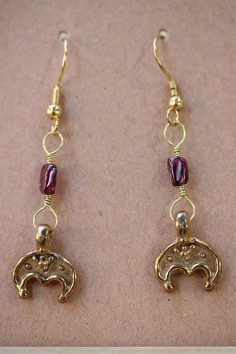 Blood Moon Garnet Lunula Crescent Moon Earrings