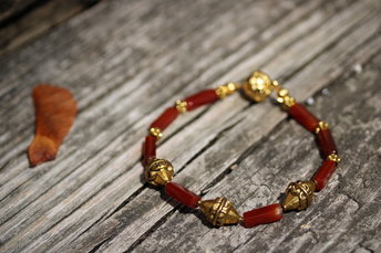 Carnelian and Brass Beaded Bracelet, Ancient Greek Roman Egyptian Inspired