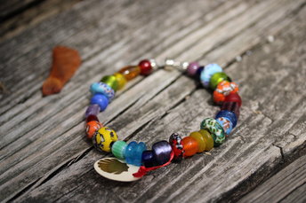Rainbow Recycled, Lampwork, and Foiled Glass Beaded Bracelet/Anklet