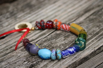 Rainbow Recycled, Lampwork, and Foiled Glass Beaded Bracelet 