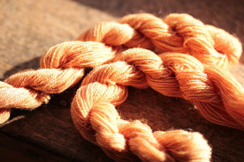 Orange Wool Thread Dyed with Madder and Weld for Weaving and Embroidery
