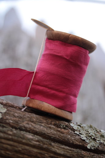 Naturally Dyed Crimson Red ~1" Silk Ribbons (Dyed With Cochineal)