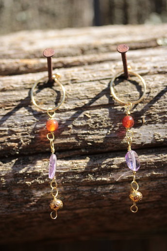 Carnelian and Amethyst Dangle Earrings Inspired By Ancient Rome/Byzantine Empire