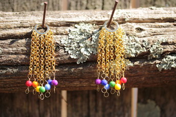 Rainbow Pride Chain Earrings Byzantine Inspired