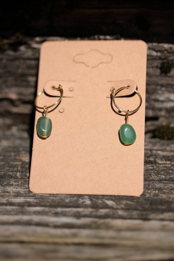 Green Aventurine Dangle Hoop Earrings Inspired by Ancient Earrings