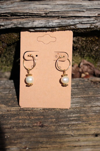 Pearl and Brass Dangle Hoop Earrings Inspired by Ancient Earrings