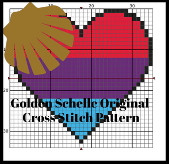 Bisexual Pride Heart Cross Stitch Kit with Naturally Dyed or DMC Embroidery Floss!