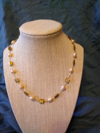 Ancient Imperial Roman Brass and Freshwater Pearl Necklace Byzantine Style w Magnetic Clasp