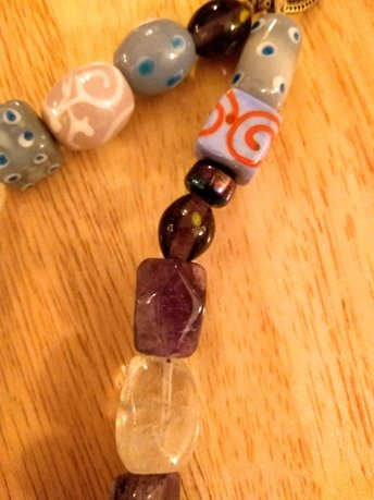 Double Strand, Mostly PURPLE Viking Style Glass Amethyst and Quartz Treasure Bead Festoons Swags Strands Medieval Dark Ages SCA