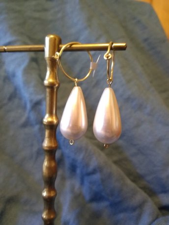 Renaissance Style Jumbo Teardrop Faux Pearl Earrings on Handmade Hoops