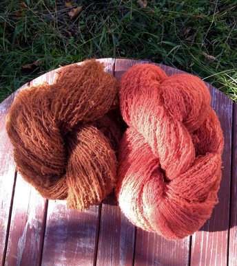 Light Red Naturally Dyed Handspun Singles Yarn Great for Doll Hair, Dyed with Madder Root