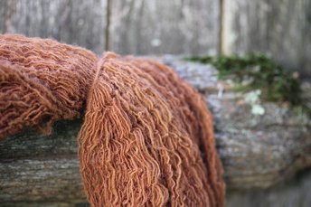 Reddish Brown Handspun Wool Singles Yarn Dyed with Madder Root