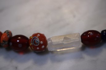Viking Style Bead Festoon with Large Quartz Rock Crystal Focal Bead and Lampwork and Recycled Glass - Norse SCA Medieval LARP